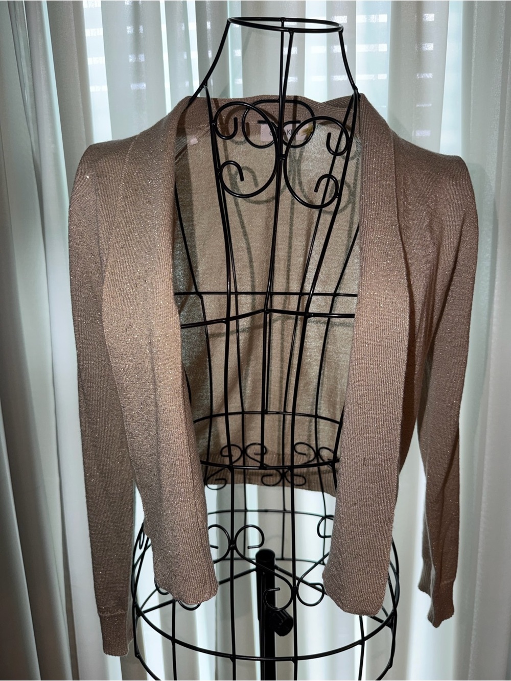 Calvin Klein Sparkle Open-Front Cardigan in Light Brown